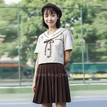 

Japanese JK Suit Girl High School Navy Sailor Uniform Set Women Anime T-shirt Pleated Skirt Korean Style Academy Cosplay Costume