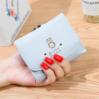 

Women Wallets Letter Coin Faux Leather Trifold Purse Rabbit Decoration Card Package Holders Clutch Lady PU