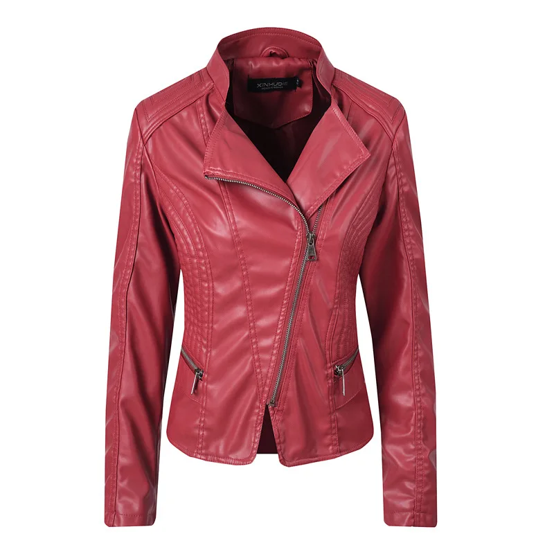 

2019-Cross Border Europe And America New Style Embroidered Leather Jacket WOMEN'S Coat Slim Fit Short Locomotive Leather Coat WO