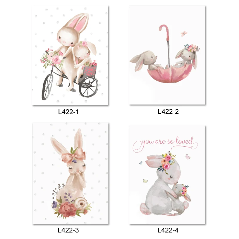Woodland-Bunny-Print-Floral-Boho-Nursery-Wall-Art-Rabbit-Canvas-Painting-Posters-Cute-Cartoon-Animal-Kids