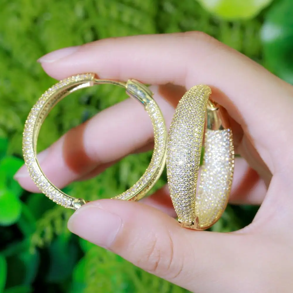 ThreeGraces Gorgeous White Full Cubic Zirconia Stone Big Round CZ Hoop Earrings for Ladies Korean Fashion Party Jewelry ER510