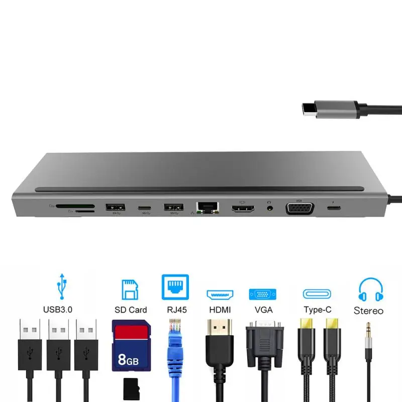 

11 in 1 USB Type-C HUB Docking Station Type C to USB 3.0 HDMI Adapter For Laptop Desktop PC 11 Ports Type C HUB