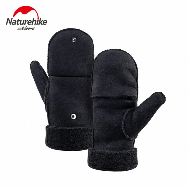 Naturehike уличные зимние перчатки, утолщенные сверхлегкие меховые теплые перчатки, зимние походные спортивные перчатки - Цвет: black