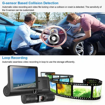 

Detector Car Camera Recorder Driver gadget 1pcs 4'' HD 1080P Dual lens