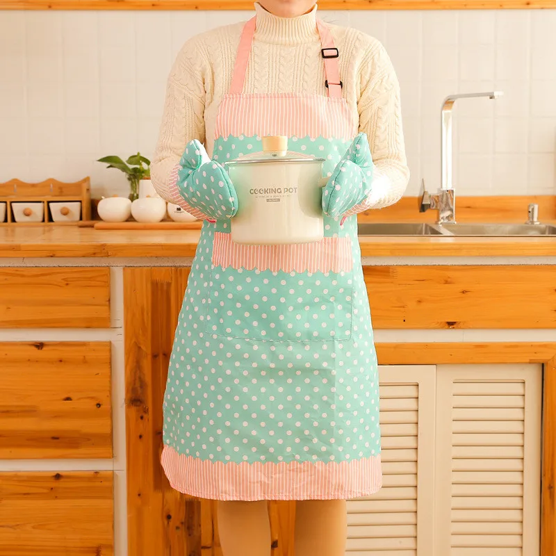 Waterproof Kitchen Apron For Women Household Cooking Cleaning Sleeveless Antifouling Apron Wiht Microwave Gloves Kitchen Gadgets