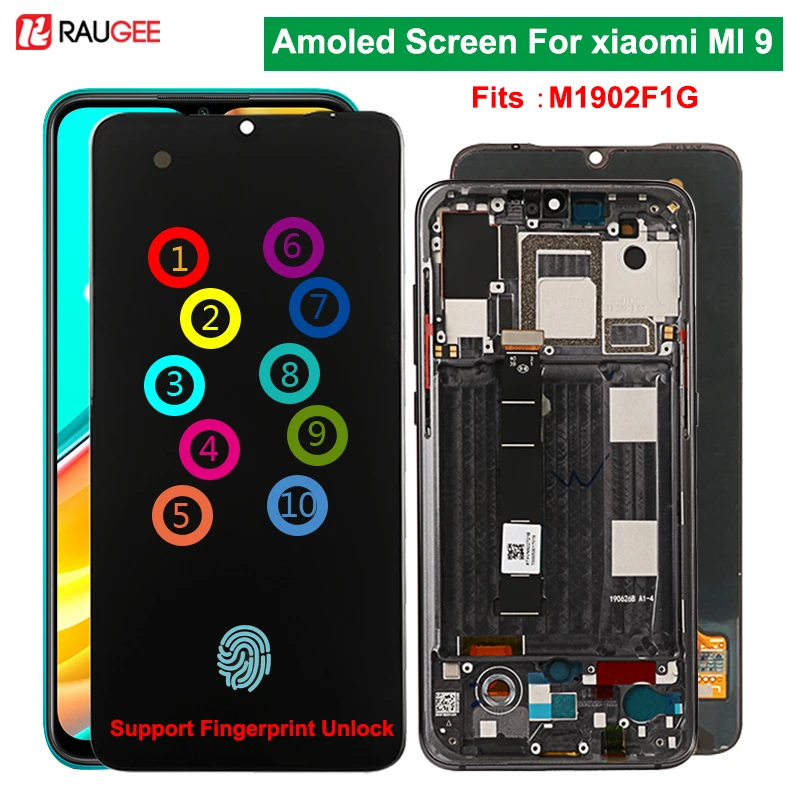 Дисплей Amoled для xiaomi MI9 MI 9 M1902F1G сенсорный экран Mult сменный mi9 глобальная версия