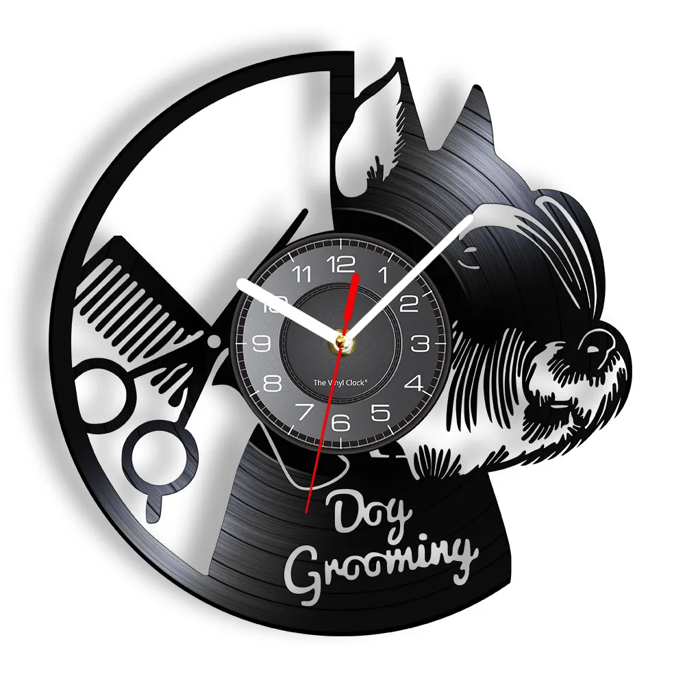 Dog Grooming Salon Vinyl Record Wall Clock Home Art Decor Scottish
