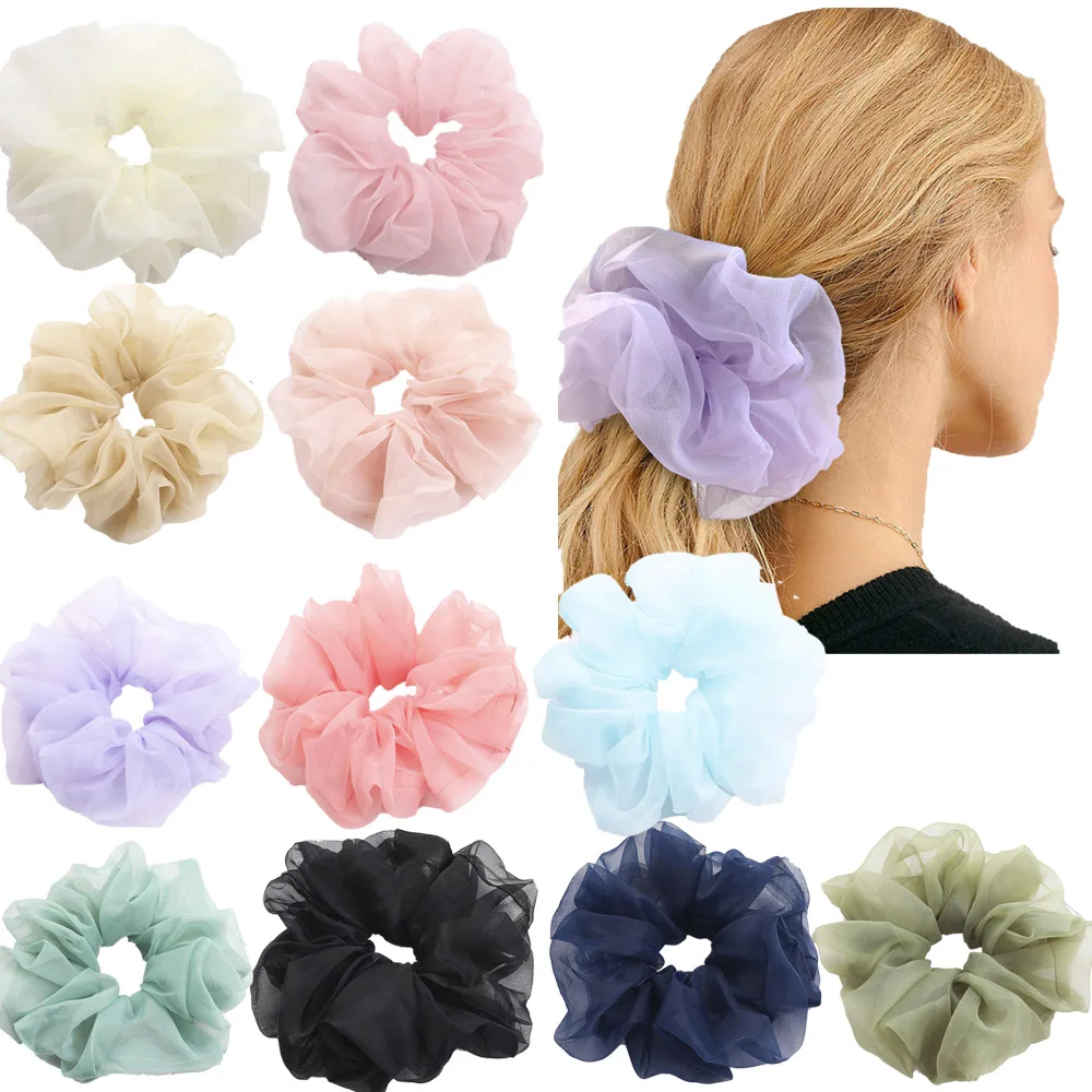 5 шт. летние свежие резинки для волос органза тюль большая повязка круглая с