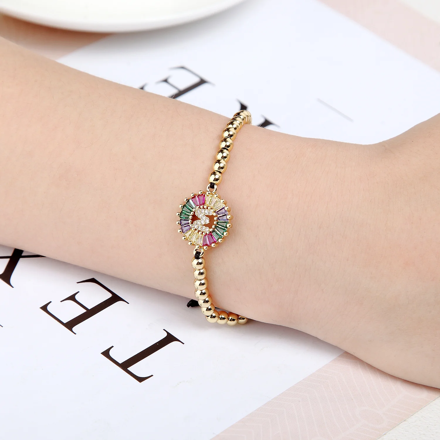 26 Letter Rainbow Zircon Bracelet Gold Color Weave Adjustable Alphabet Bracelet Bangles Women Couple Girl Jewelry fashion bracelet fashion jewelry