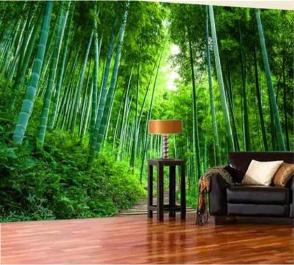 

beibehang Customized Wallpaper 3D Mural Fashion Bamboo Forest Wooden Walkway Extends Living Room TV Background papel de parede