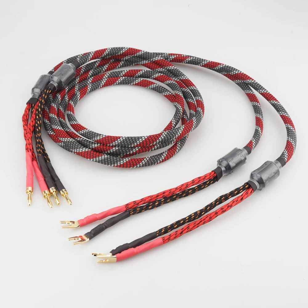 Una Coppia Di Rame Privo Di Ossigeno Cavo Del Diffusore Audio Hi-Fi Di Alta-End Amplificatore Speaker Cable Banana A Spina Vanga Cavo