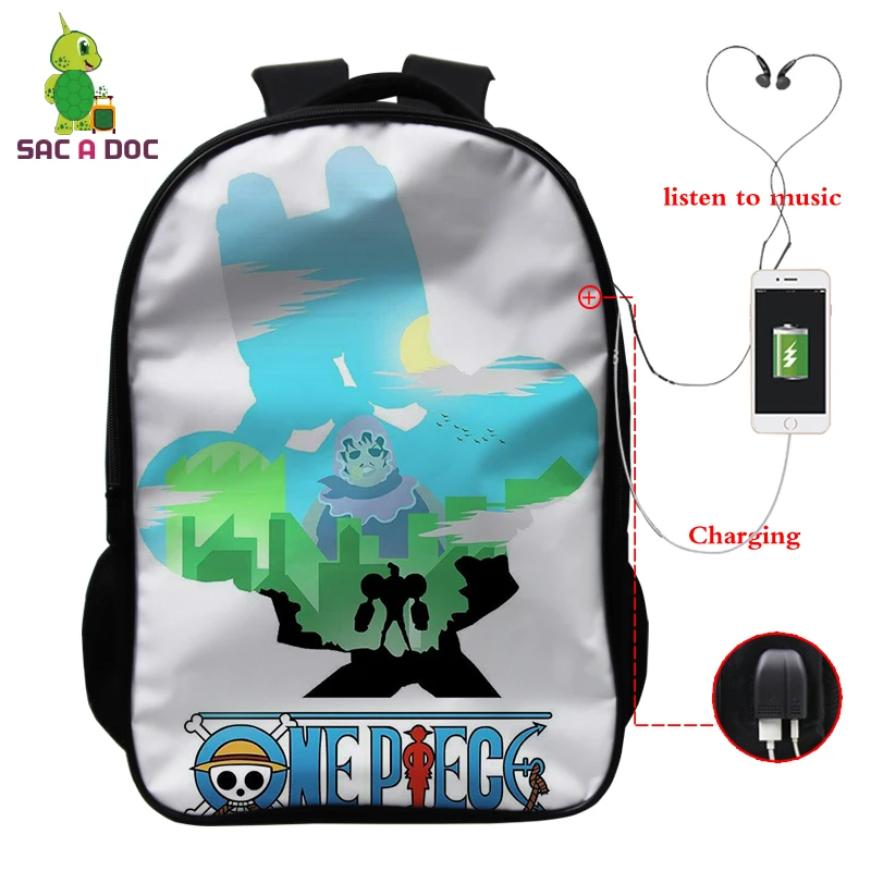 Mochila аниме один кусок рюкзаки многофункциональный USB зарядка латоп рюкзак школьные сумки для подростков девочек мальчиков путешествия рюкзак - Цвет: 16