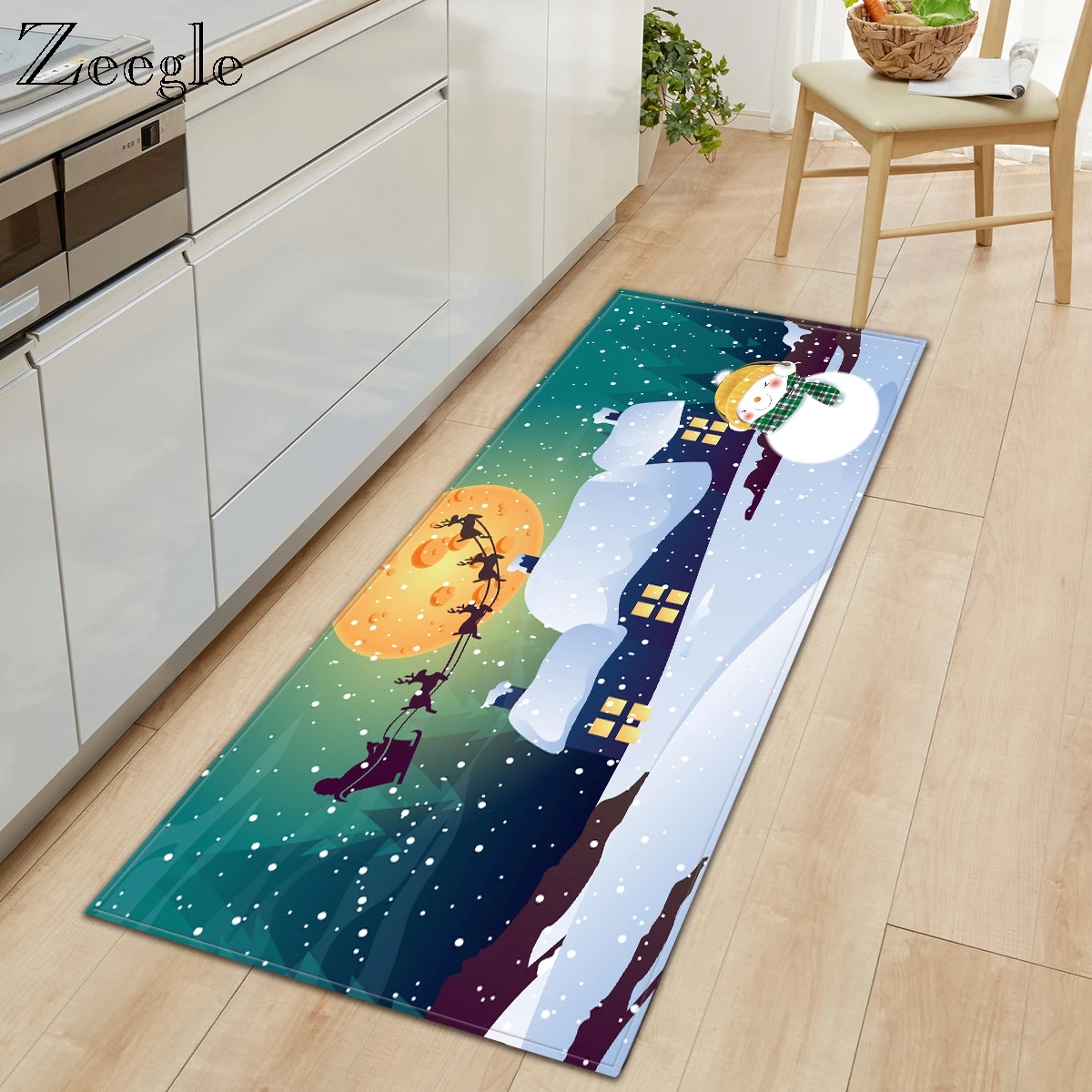 Zeegle Christmas Carpet Anti-slip Kitchen Rug Bathroom Doormat Shower Mat Hallway Carpet Absorbent Living Room Floor Rug Carpet