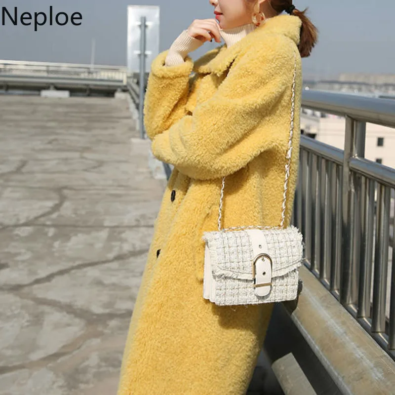 Neploe имитация овцы Sheared средней длины пальто женские осенние элегантные свободные толстые темпераментные Abrigos Mujer Invierno 46255