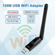 

USB WiFi Adapter 150Mbps RTL8188EUS Wireless Network Card Antenna 2dBi Wifi Receiver for PC Desktop Laptop TV Box Drop Shipping