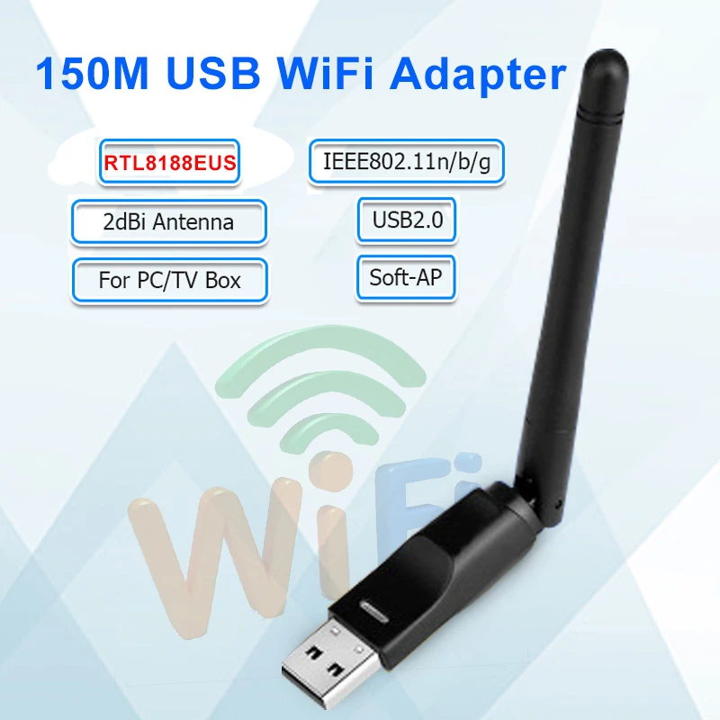 lan to mobile adapter USB WiFi Adapter 150Mbps RTL8188EUS Wireless Network Card Antenna 2dBi Wifi Receiver for PC Desktop Laptop TV Box Drop Shipping wifi usb