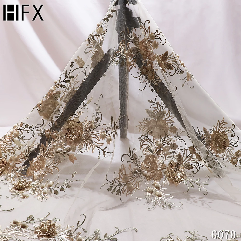 HFX новейшая африканская кружевная ткань вышитое кружево в нигерийском стиле ткань для невесты высокое качество Французский Тюль 3D цветы кружевная ткань G070