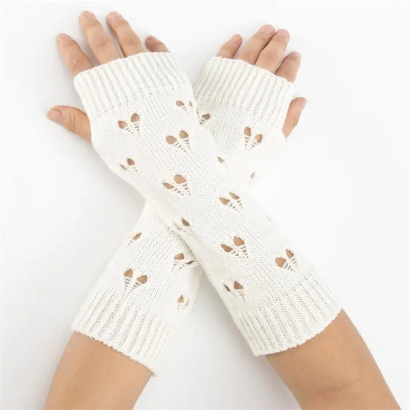 Новые осенне-зимние шерстяные вязаные перчатки guantes invierno mujer длинные перчатки теплые перчатки с открытыми пальцами треугольные варежки для мужчин и женщин - Цвет: White