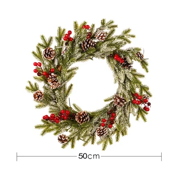 

New White Pinecone Red Fruit Wreath Christmas White Frosted Flocking Pendant Decoration
