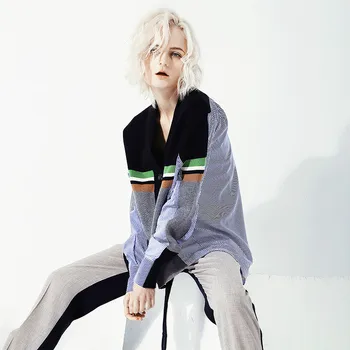 

Irregular Womens Shirts V Neck Lantren Long Sleeve Loose Patchwork Knitted Blouse Female Spring 2020 Casual Fashio