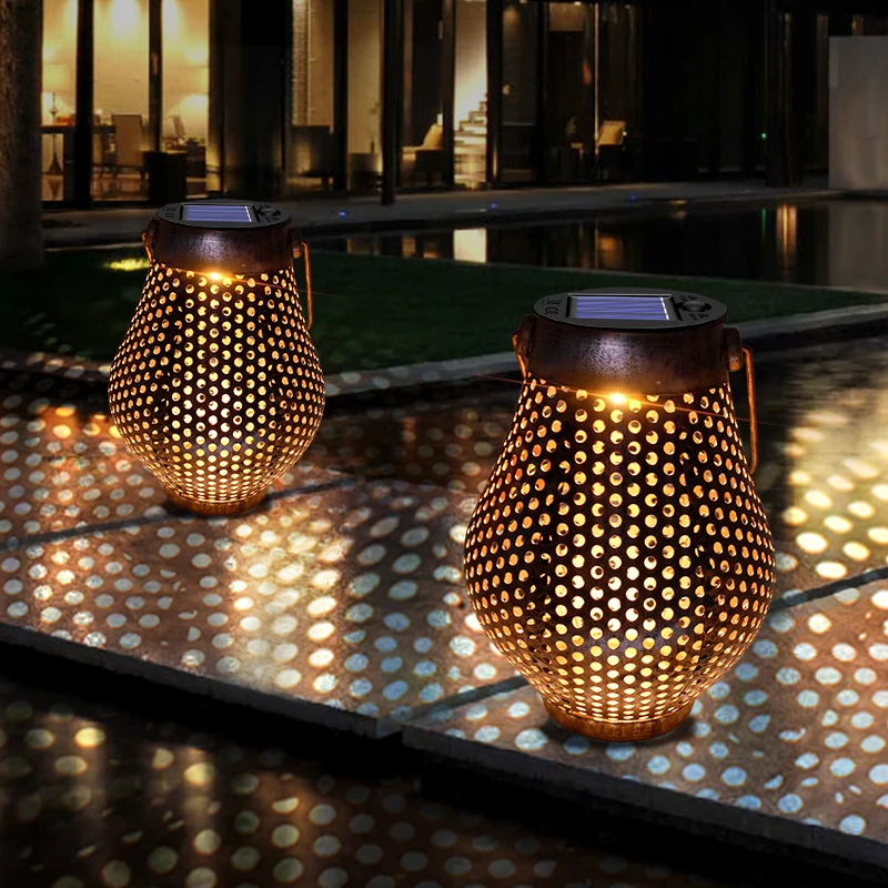 

Hanging Solar Lamp LED Iron-Art Lamp Ornaments Solar Lights with Handle Outdoor Solar Garden Lanterns Decor for Yard Tree Gifts