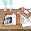 Rattan Storage Box Hand-Woven Rattan Storage Tray Wicker Basket Fruit Tea Organizer Kitchen Supplies Household Tools 3