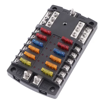 

Updated 12 Way Fuse Box Holder Plastic Cover Twin Input Blade Block With LED Warning Indicator Light Thumb Screw For Car Boat
