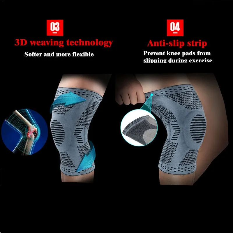 Sports Basketball Knee Pad Silicone Spring Compression Elastic Knee Support Brace Volleyball Running Patella Support L584