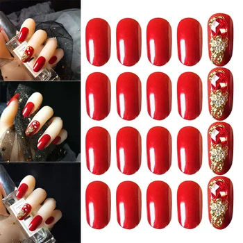 

NEW 24pcs Fake Nail Red 3D Pattern Fully Cover Artificial False Nails for Women Girls