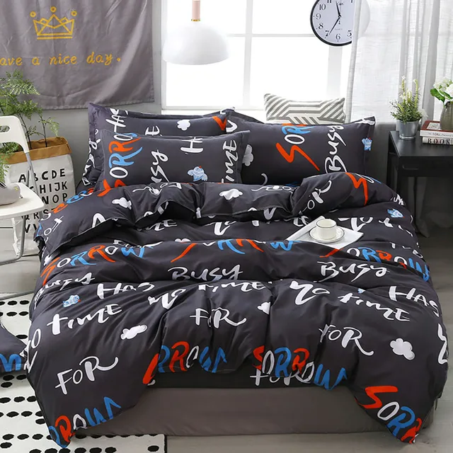 Thumbedding Colorful Letters Bedding Set Queen Size Unique Dark