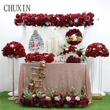 

Custom Christmas Series Red Artificial Flower row flwoer Ball DIY Family Party Garland Decor Wedding Arch Road Lead Table Flower