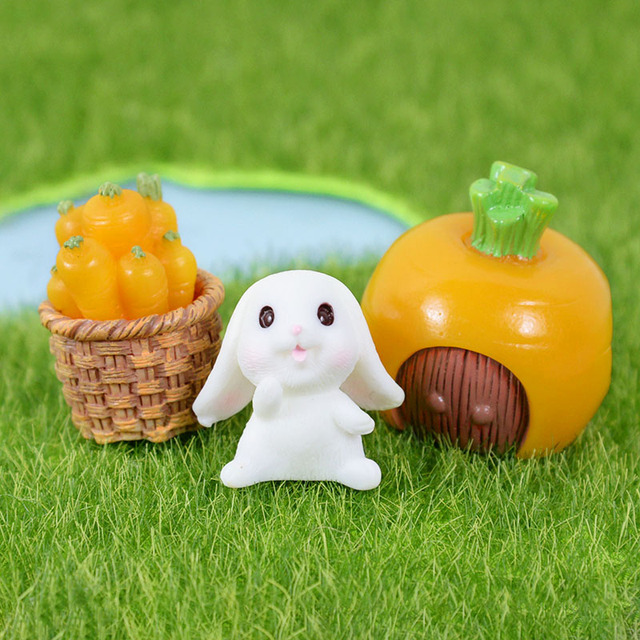 Rabbit Model Cartoon Animal Figurine Dollhouse Miniature Fairy Home Garden Decoration Resin Mold Easter Desktop Craft