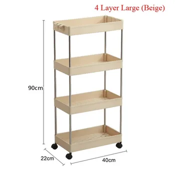 

4 Layer Removable With Wheels Gap Holder Kitchen Storage Rack Fridge Side Shelf Bathroom Organizer Space Saving Shelf 40*90*22