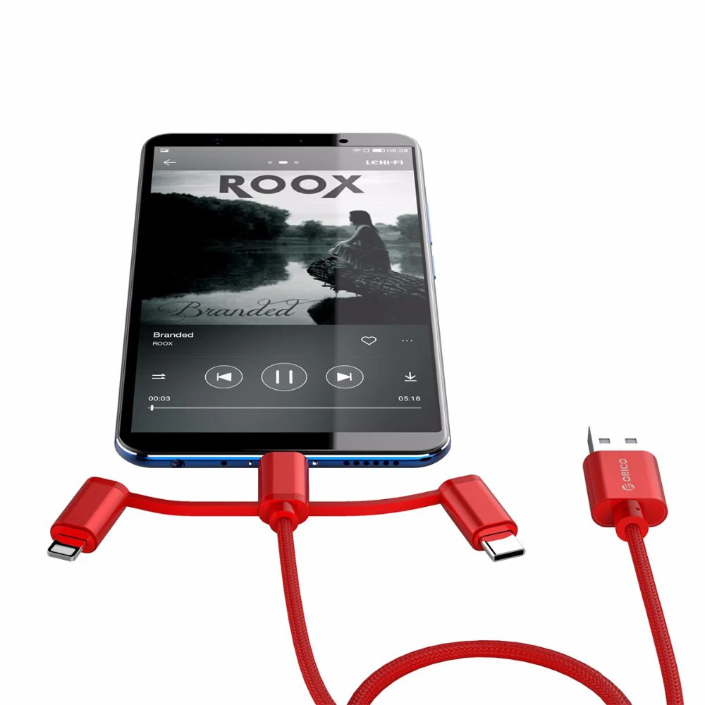 ORICO 3 в 1 USB кабель для iPhone 8 7 Micro USB кабель быстрой зарядки usb type C для Oneplus 5 samsung Galaxy S8 LG V3 - Цвет: Красный