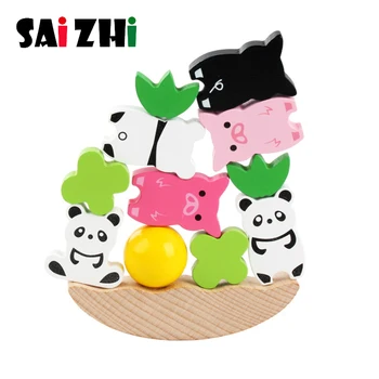 

Saizhi Baby Balance Training Building Blocks Colorful Preschool enlightenment wooden Stacking Desk Game Early Education Toys