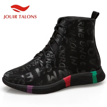 

JOUIR TALONS New Fashion Round Toe Print Ankle Boots Casual Cross-tied Letters Flat with Short Plush Autumn women shoes