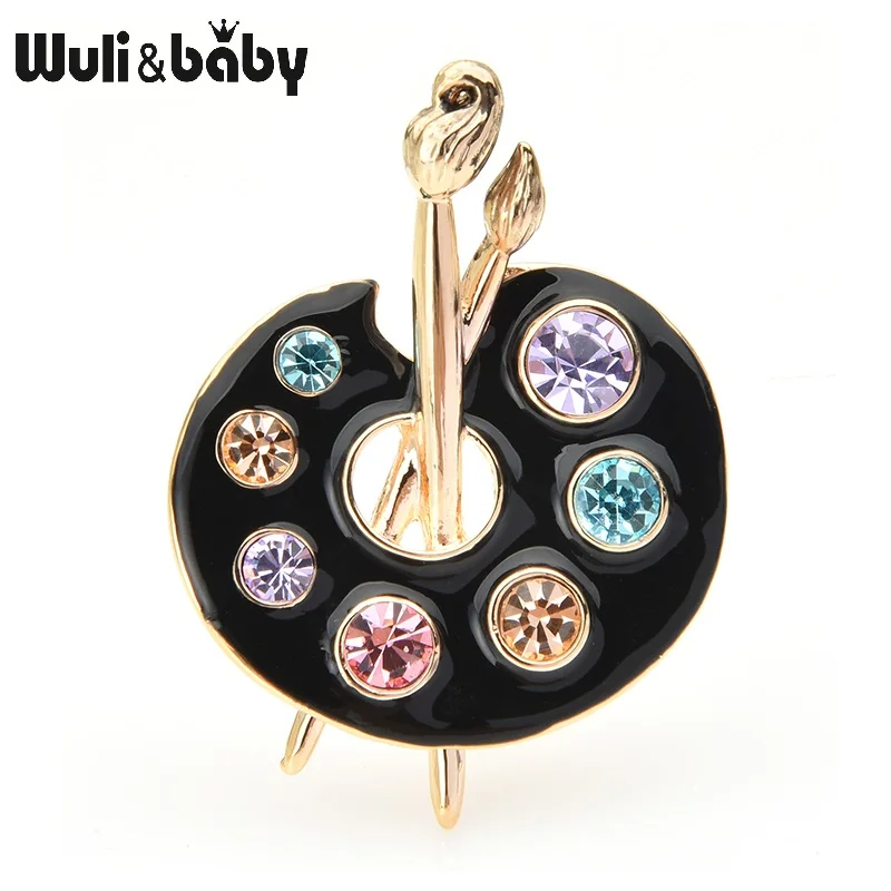black Wuli&baby, 2 цвета, палитра для рисования, броши для женщин и мужчин, кристалл, эмаль, черно-белый Рисунок, броши для влюбленных, подарки - Окраска металла: black