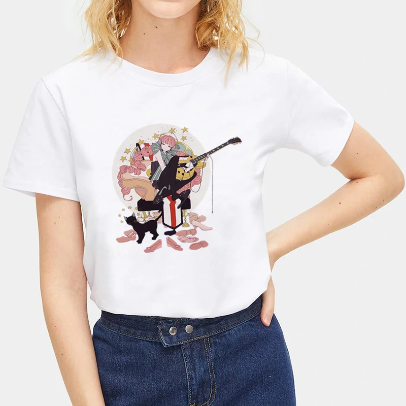 

Focal20 Streetwear Crew Neck Women T Shirt Anime Girl Print Loose Summer Women T Shirts Short Sleeve Lady T-shirt Top Tees