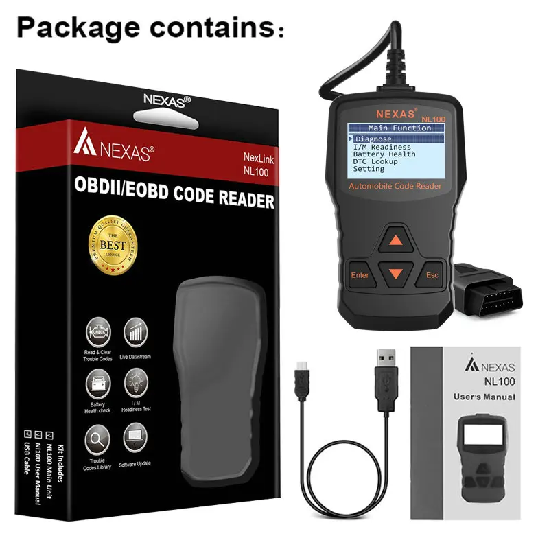 NL100 OBD2 автомобильный сканер OBDII автомобильный диагностический универсальный OBD 2 автоматический сканер PK ELM327 OBD EOBD диагностический инструмент - Цвет: Black
