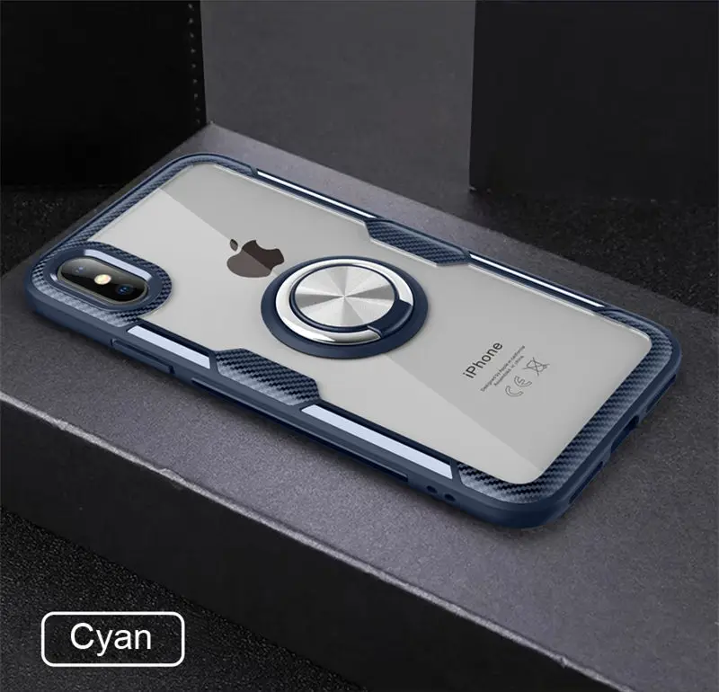 Роскошный противоударный бронированный чехол для Apple iPhone X 8 7 6 6S Plus Чехлы металлический держатель кольца для iPhone X XS Max XR coque - Цвет: Cyan