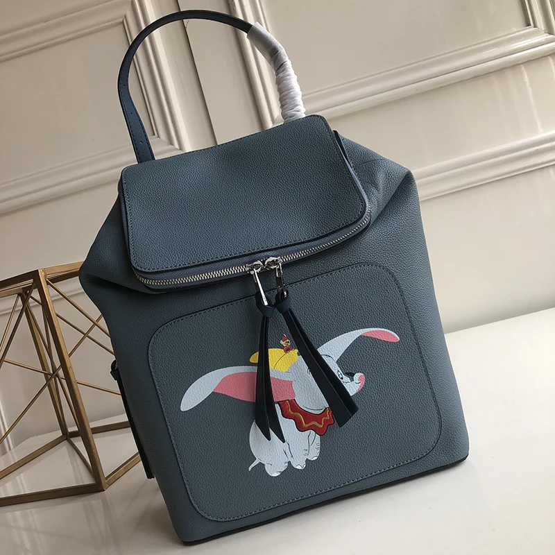 

High Quality 2019 New Women Cartoon Print Genuine Leather Backpack Travel Casual Canvas Backpack Large School bags