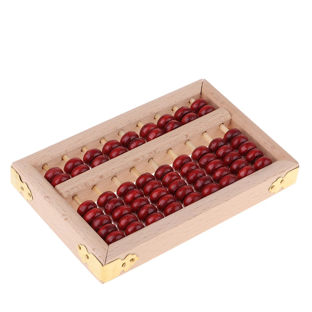 Vintage Style Wooden Abacus - Professional 9 Rows Chinese Wood Column Calculator with Reset Button Craftsmanship for Kids
