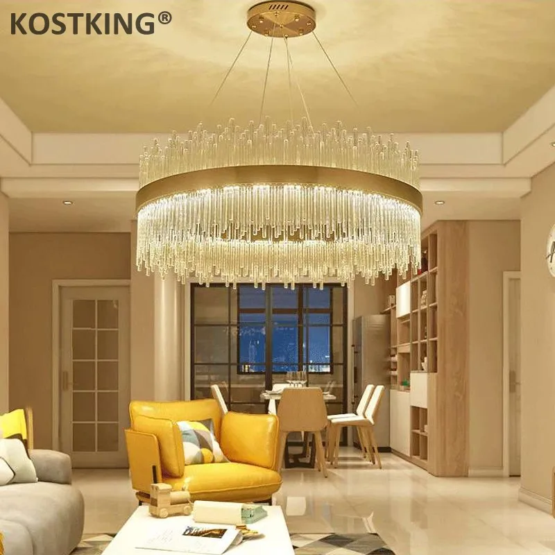KOSTKING Золотая современная стеклянная люстра для гостиной роскошные круглые подвесные светильники AC110-240V кухня хрустальная люстра G9 свет