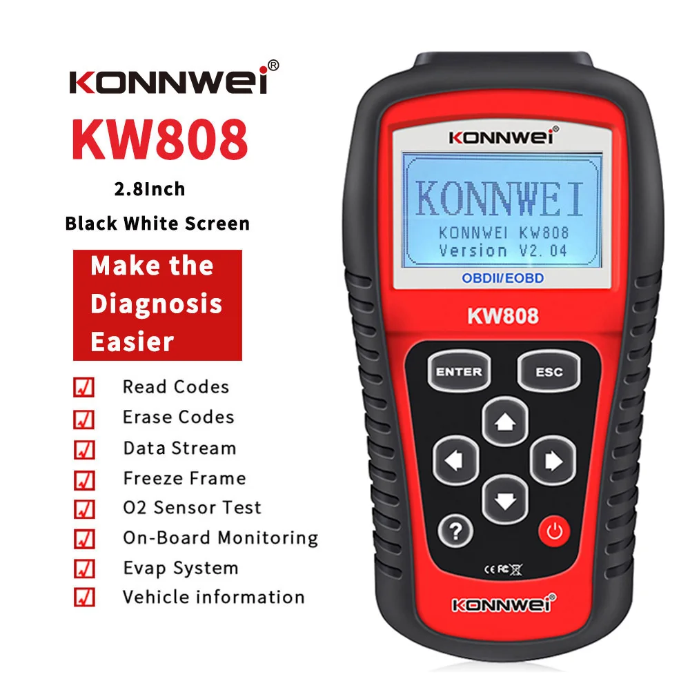 Ручной Автомобильный сканер KONNWEI KW808 OBD II автомобильный диагностический