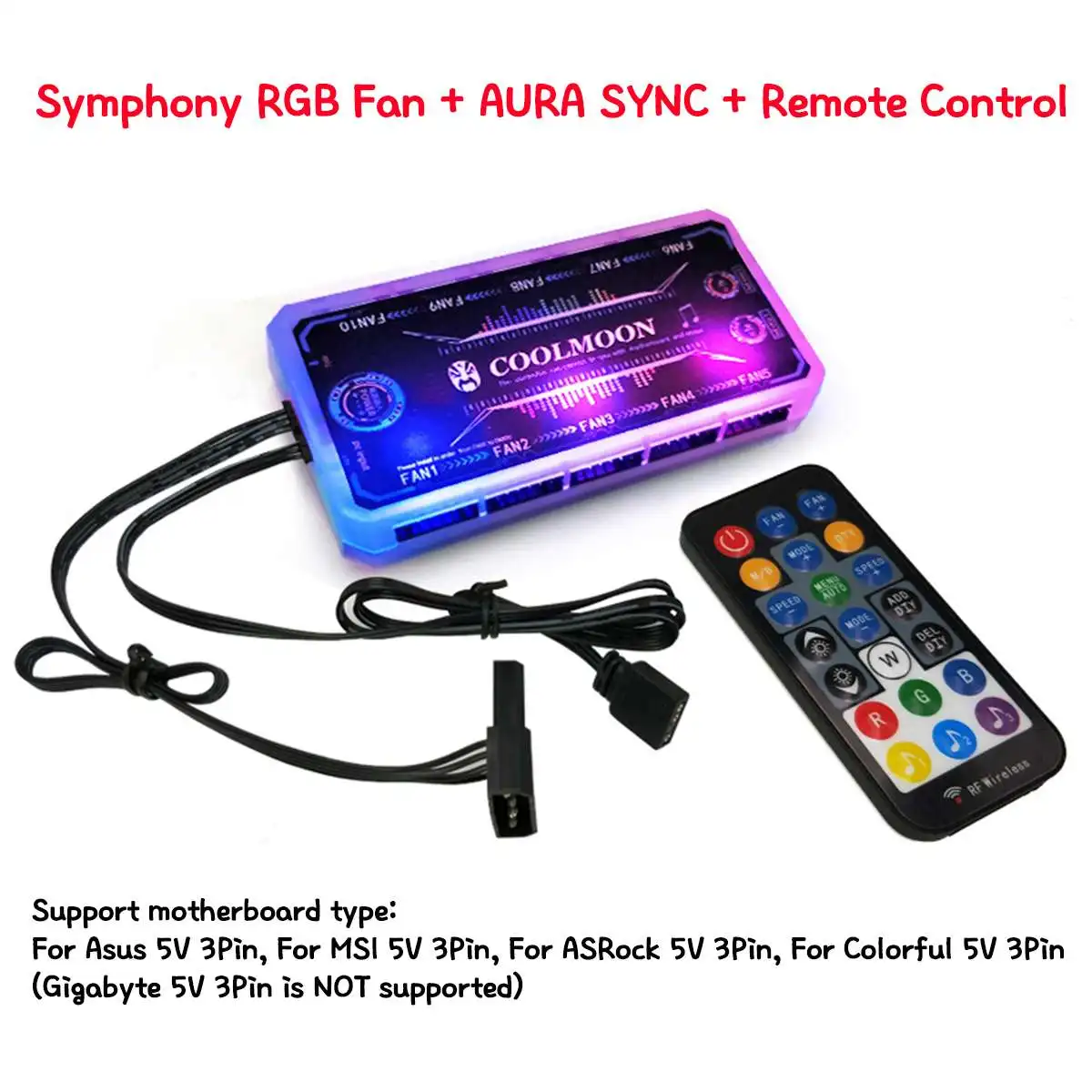 Охлаждающий вентилятор для AURA SYNC RGB охлаждающий вентилятор с дистанционным управлением управление Лер переключение цвета музыки яркость регулируемое подключение