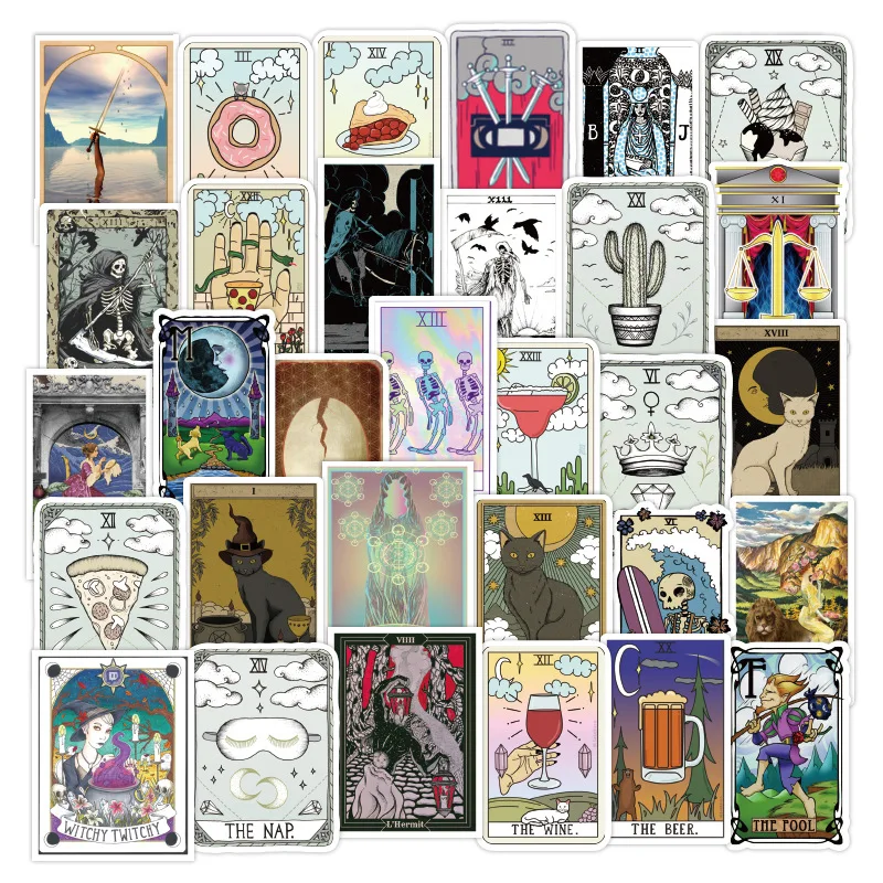 50PCS Tarot Card Fortune-telling Doodle Sticker Collection For Luggage Laptop Skateboard Pegatinas Toy Decals Stickers 25 50pcs цветочная фея мультфильм граффити девушки наклейки для ноутбука багаж мотоциклы скейтборды телефон diy игрушка подарок pegatinas