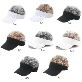 

Adult Kids Funny Baseball Cap with Spiked Fake Hair Wig Solid Color Adjustable Snapback Sun Visor Hat Hip Hop Streetwear Gift