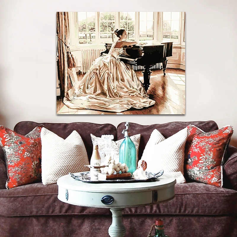 

DIY colorings pictures by numbers with The piano girl picture drawing Relief painting by numbers framed Home