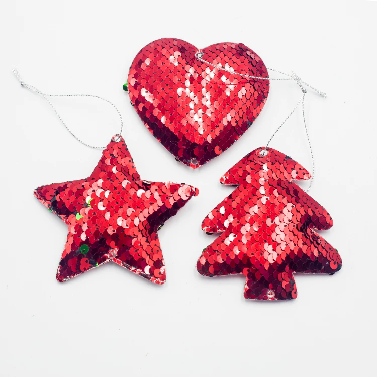 Red B 3 шт DIY рождественское сердце/звезда/дерево Ткань Подвески с блестками украшения для детей рождественские подарки орнамент с рождественской елкой украшения - Цвет: Red B