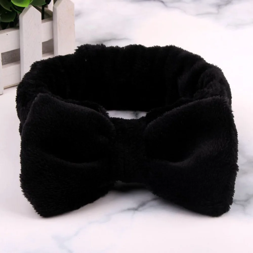Black Новая буква OMG коралловый флис мягкий бантик ободок мыть лицо ободок Девушки Женщины держатель тюрбан повязки для волос аксессуары для волос - Цвет: Black